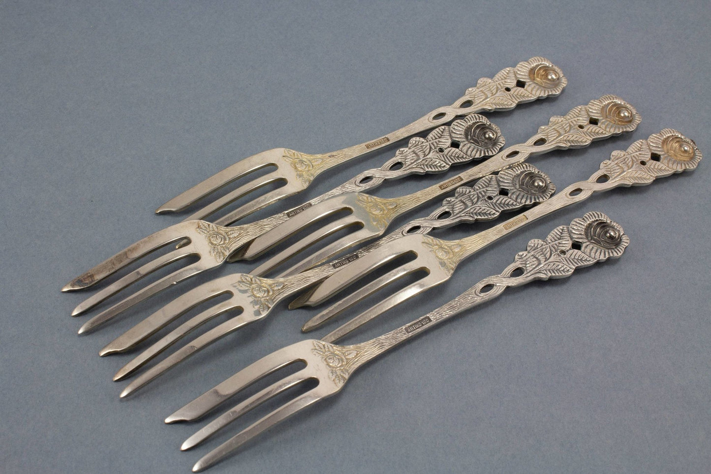 6 Kuchengabeln, Rosen, versilbert, Hildesheim, Gabeln - Löffelland