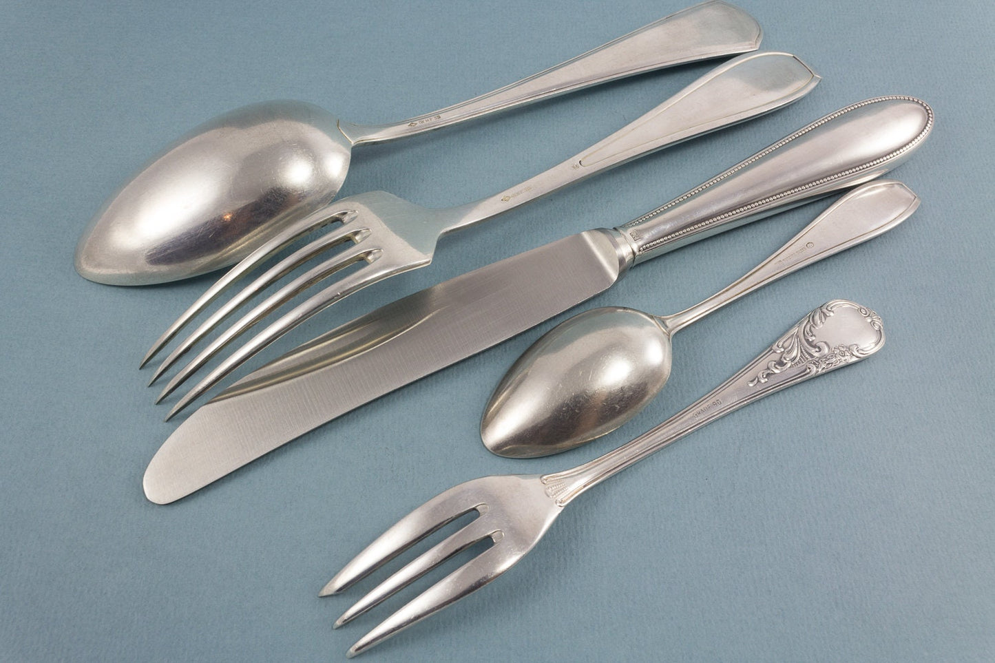 Besteck Set, versilbert, Messer, Gabel,Löffel, Teelöffel, Kuchengabel, Mix and Match, Tafelsilber, WMF, Wellner