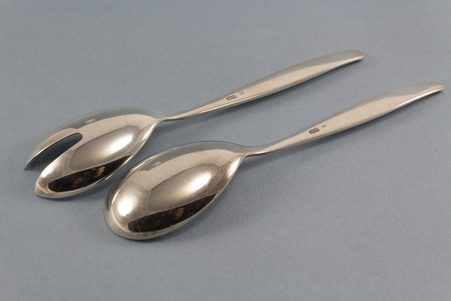 Salatbesteck, Vorlegebesteck, versilbert, Salatgabel, Salatlöffel, Rokoko