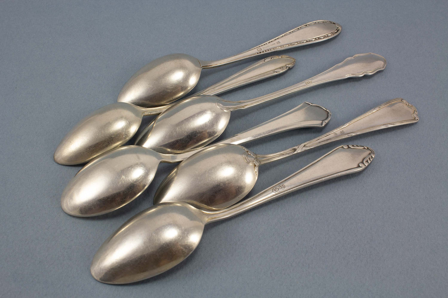 6 versilberte Shabby chic Teelöffel, Mix and Match