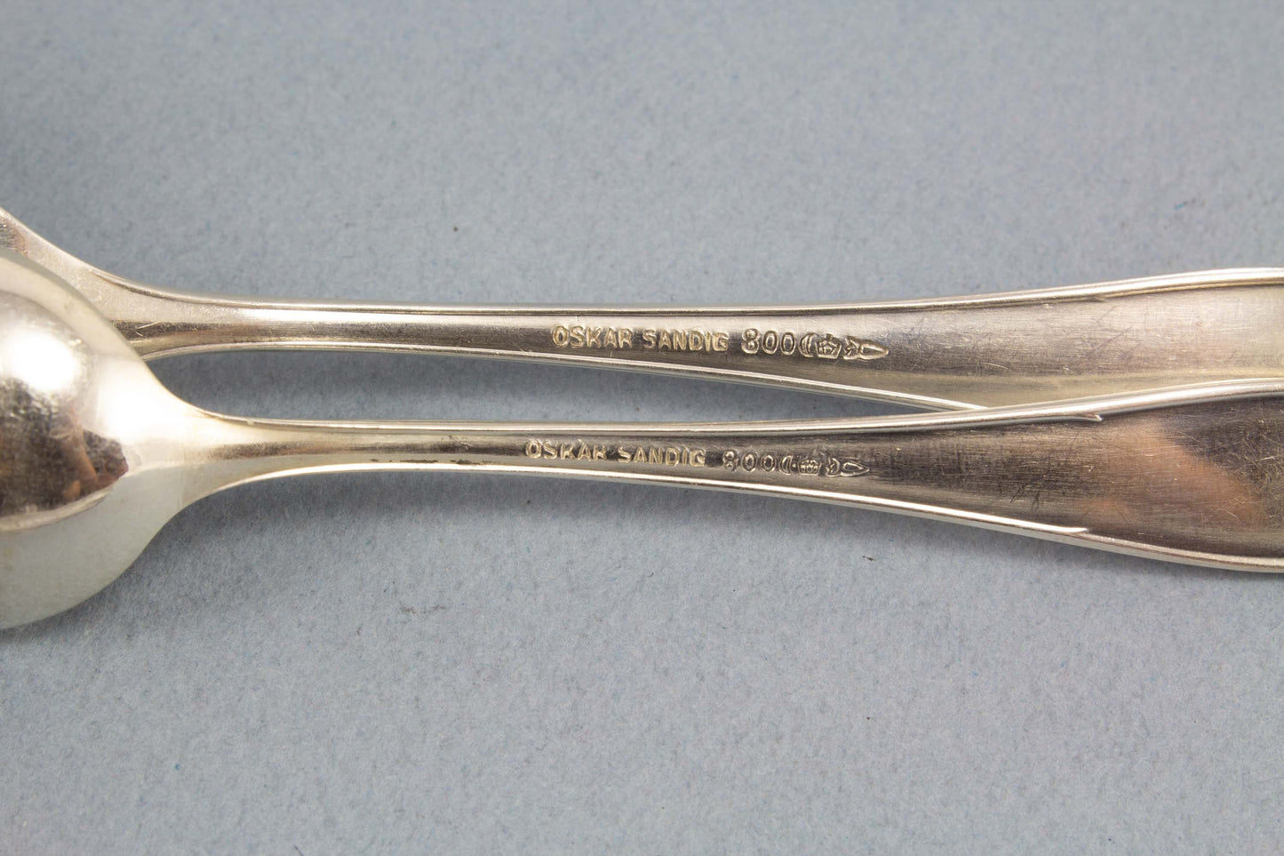 Silberne Kuchengabeln und Teelöffel von BSF, 800er Silber, Fackel, Halbmond + Krone, Besteck Set für 6 Personen