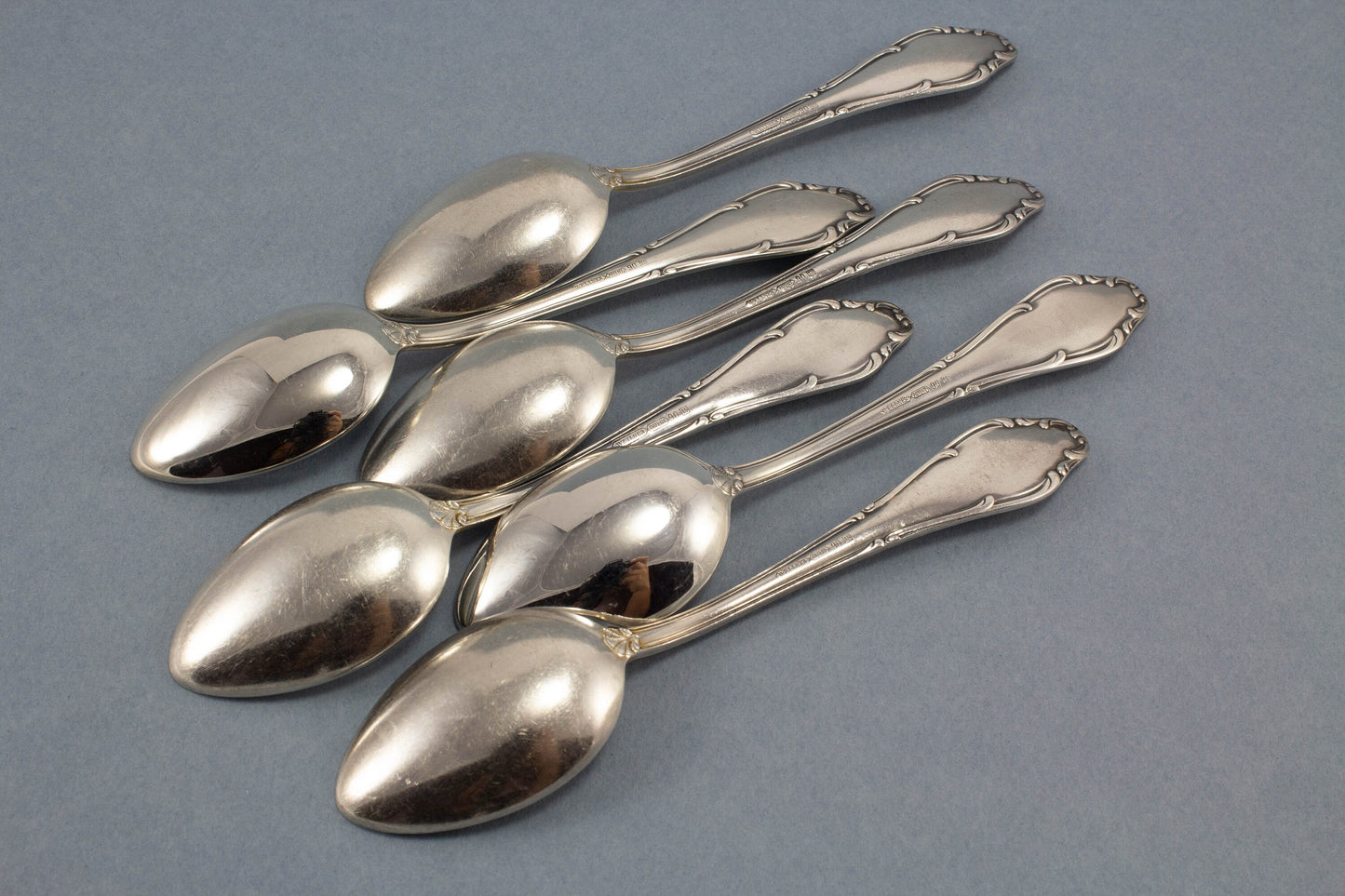 6 Teelöffel, Jugendstil, versilbertes Besteck, Wellner Mozart