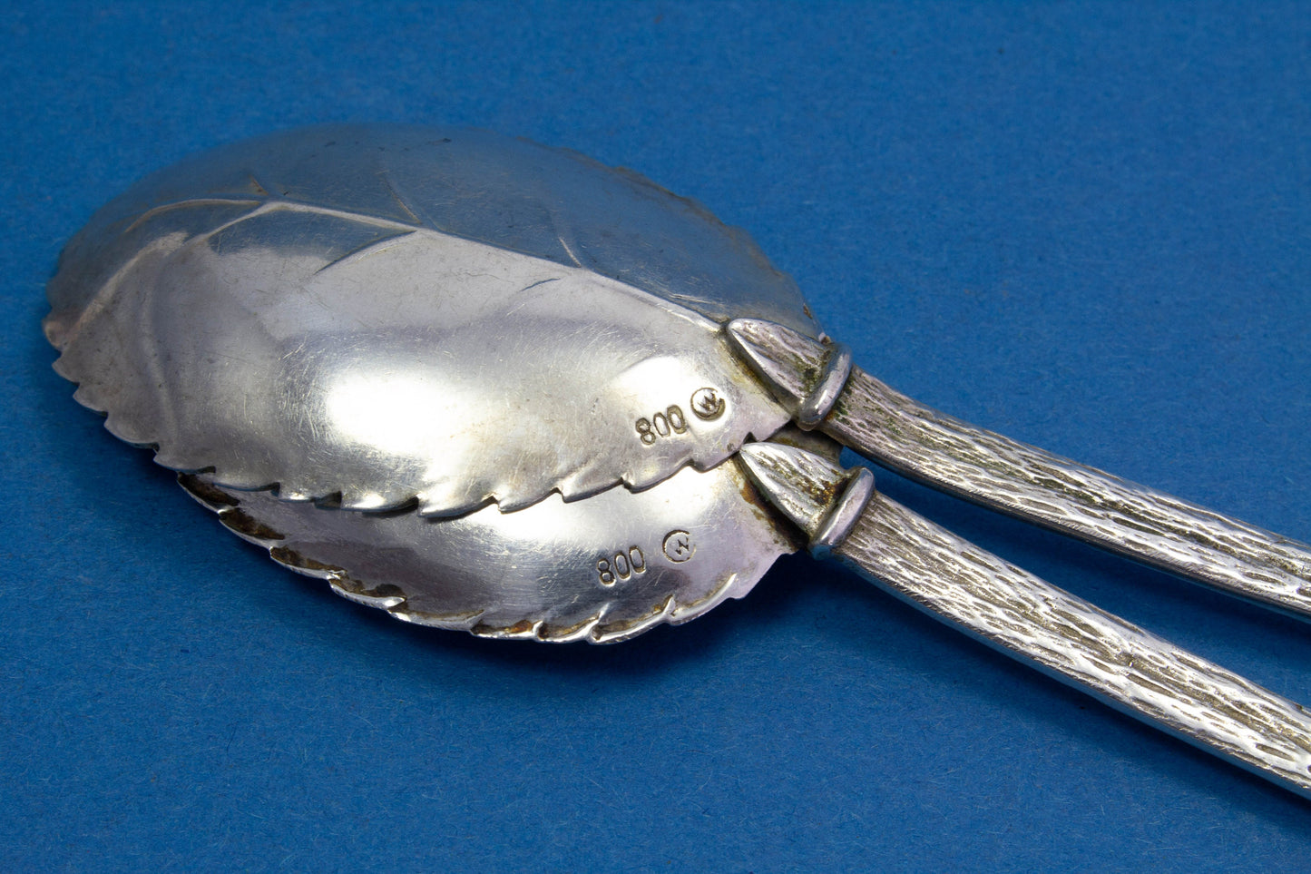 Salatbesteck aus Silber mit Hildesheimer Rosen Muster, Gabel, Löffel