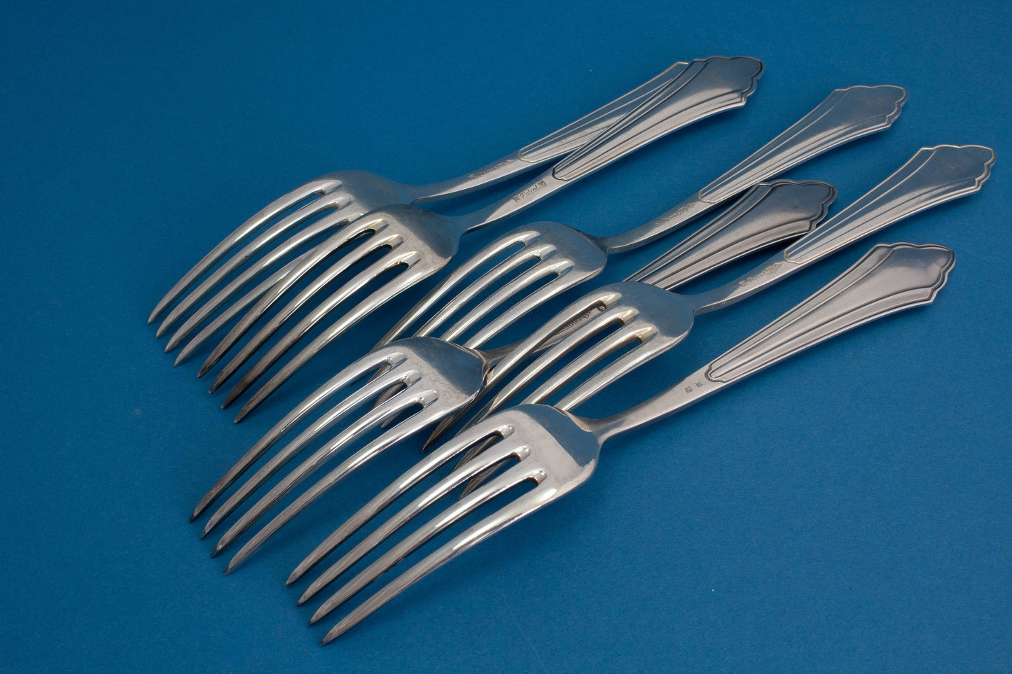 6 table forks from WMF 900, silver-plated forks, fan pattern