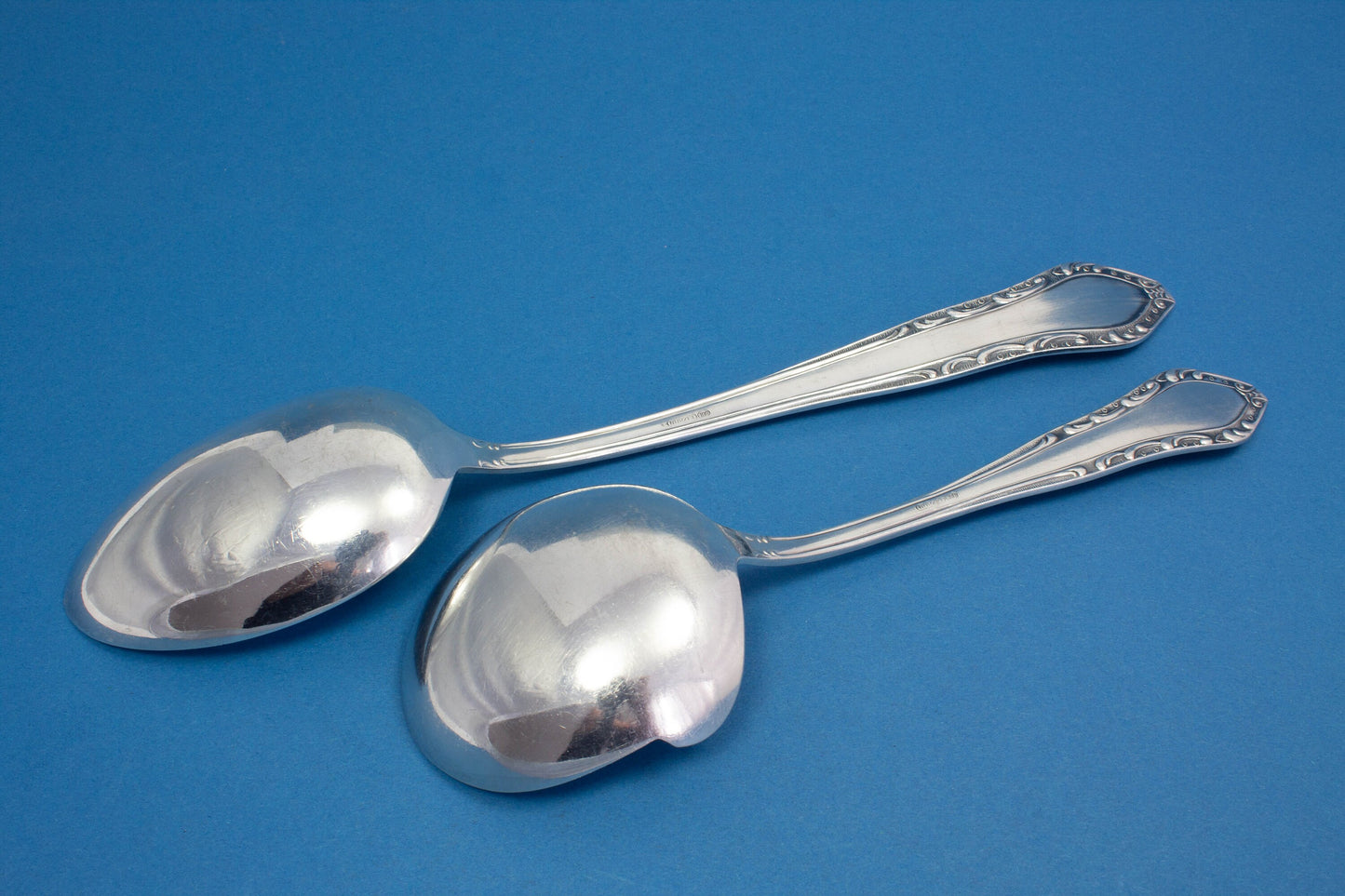 Large vegetable spoon with matching potato spoon, Rococo, silver-plated serving spoon