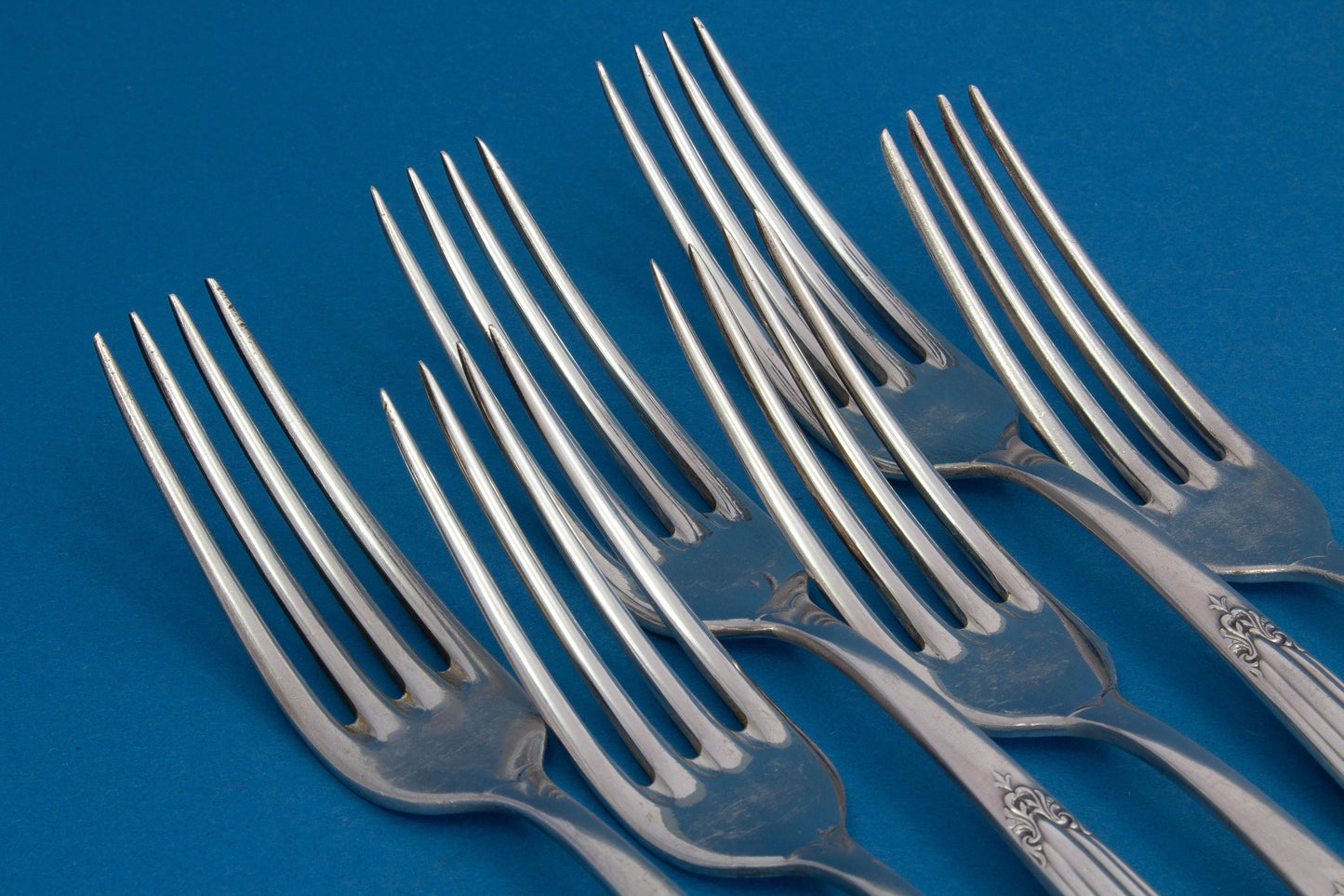6 table forks from WMF 900, silver-plated forks, fan pattern