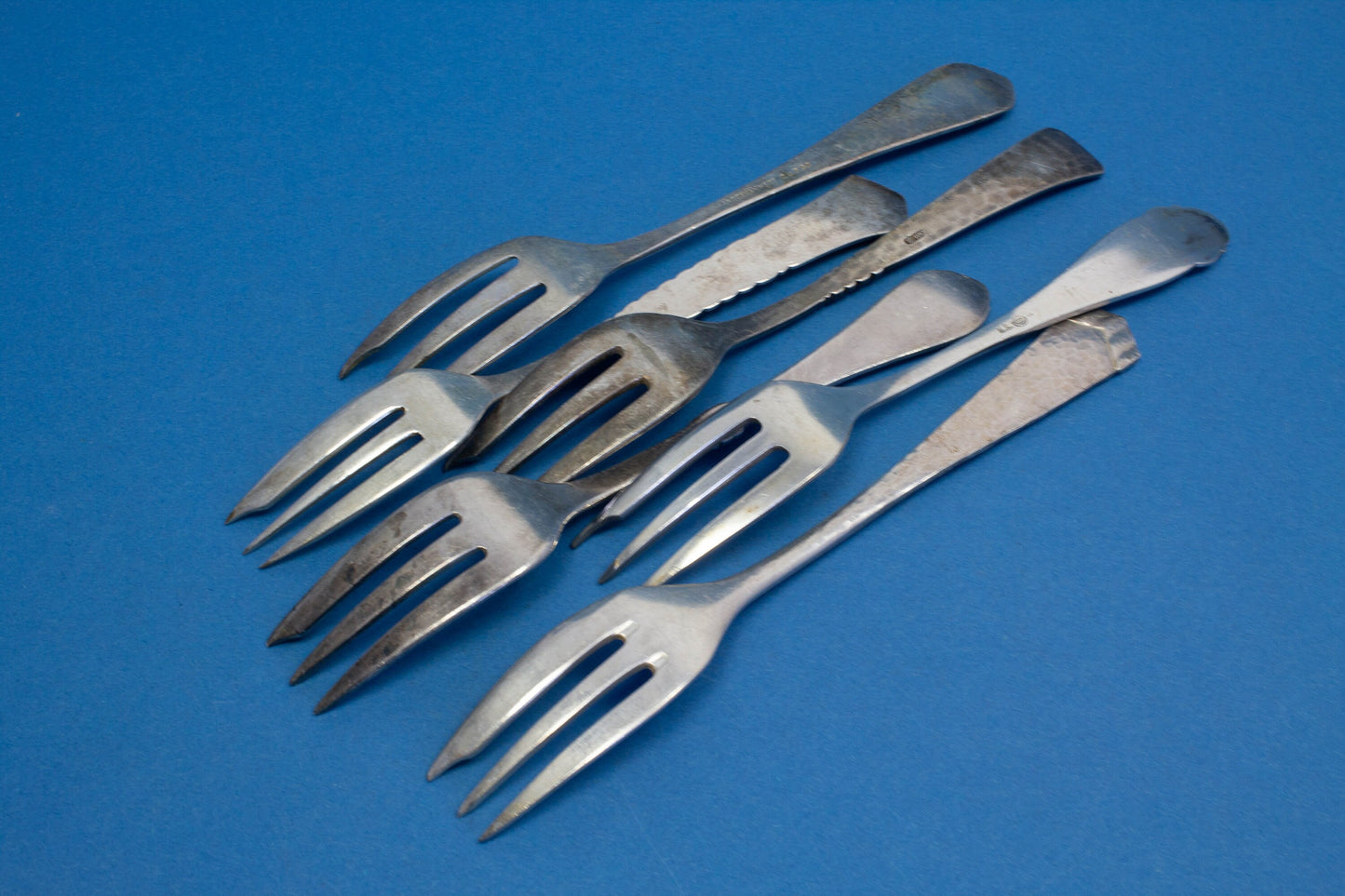 6 versilberte Mix and Match Kuchengabeln, Shabby Chic, Mismatched Gabeln