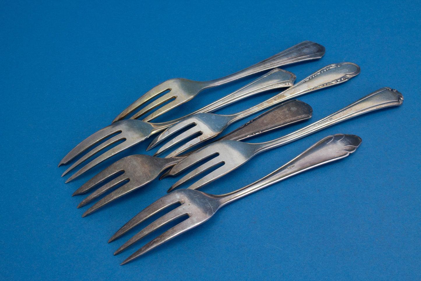 6 versilberte Mix and Match Kuchengabeln, Shabby Chic, Mismatched Gabeln