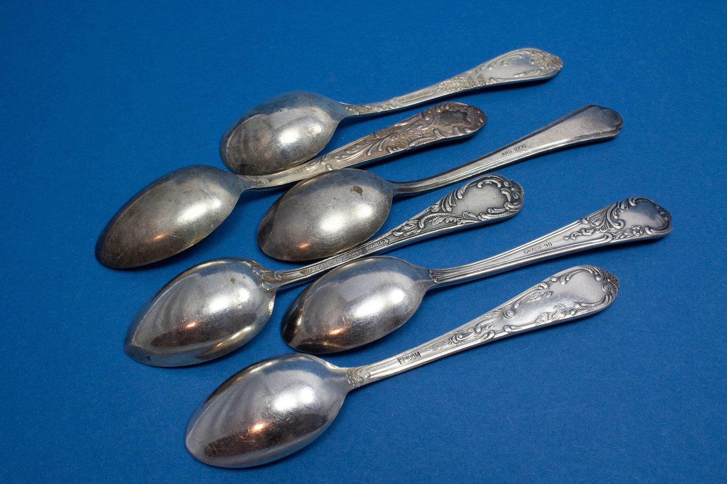 6 versilberte Mix and Match Mokkalöffel, Shabby Chic