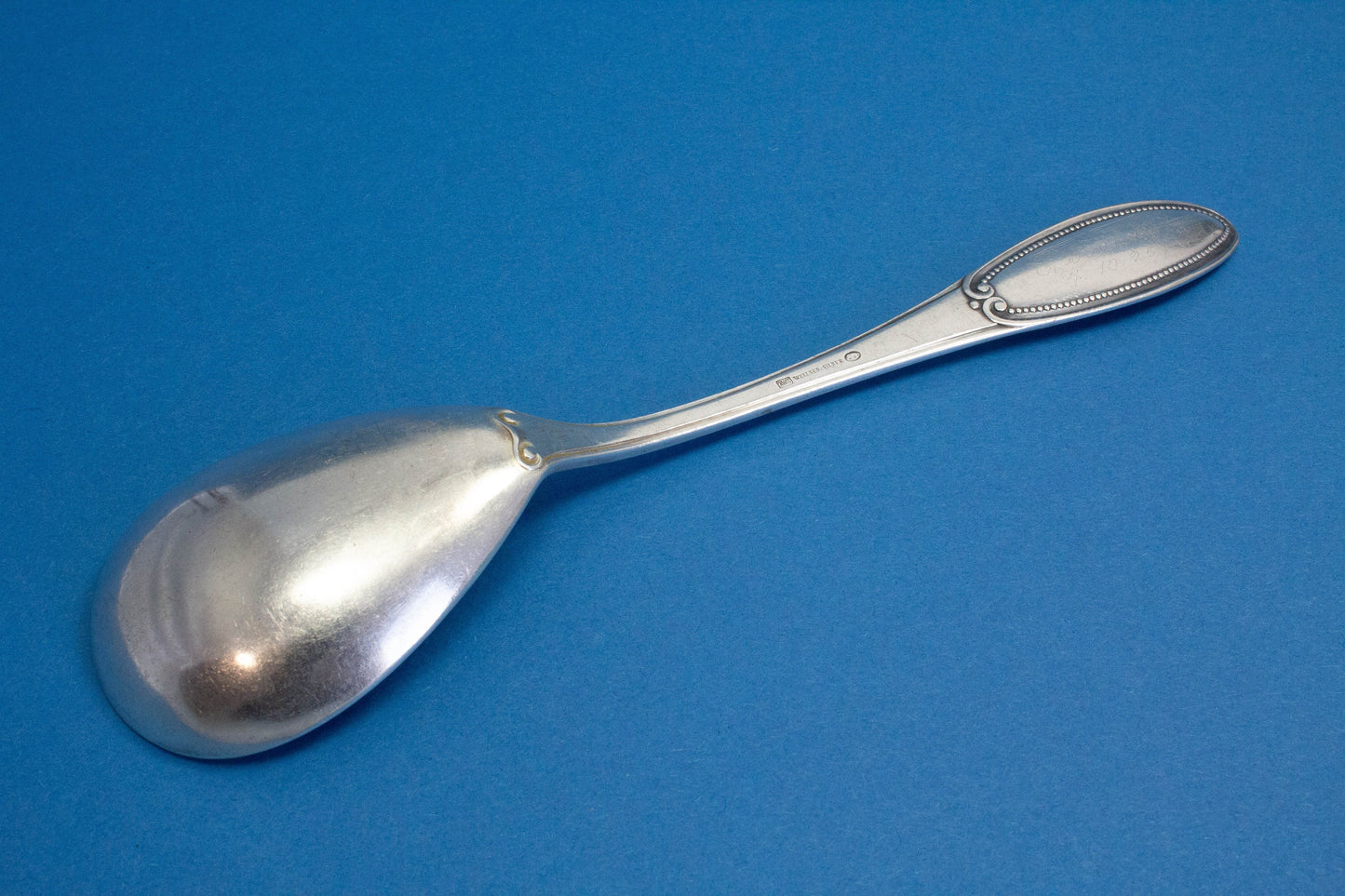 Versilberter Löffel, Kompottlöffel von Wellner, Jugendstil