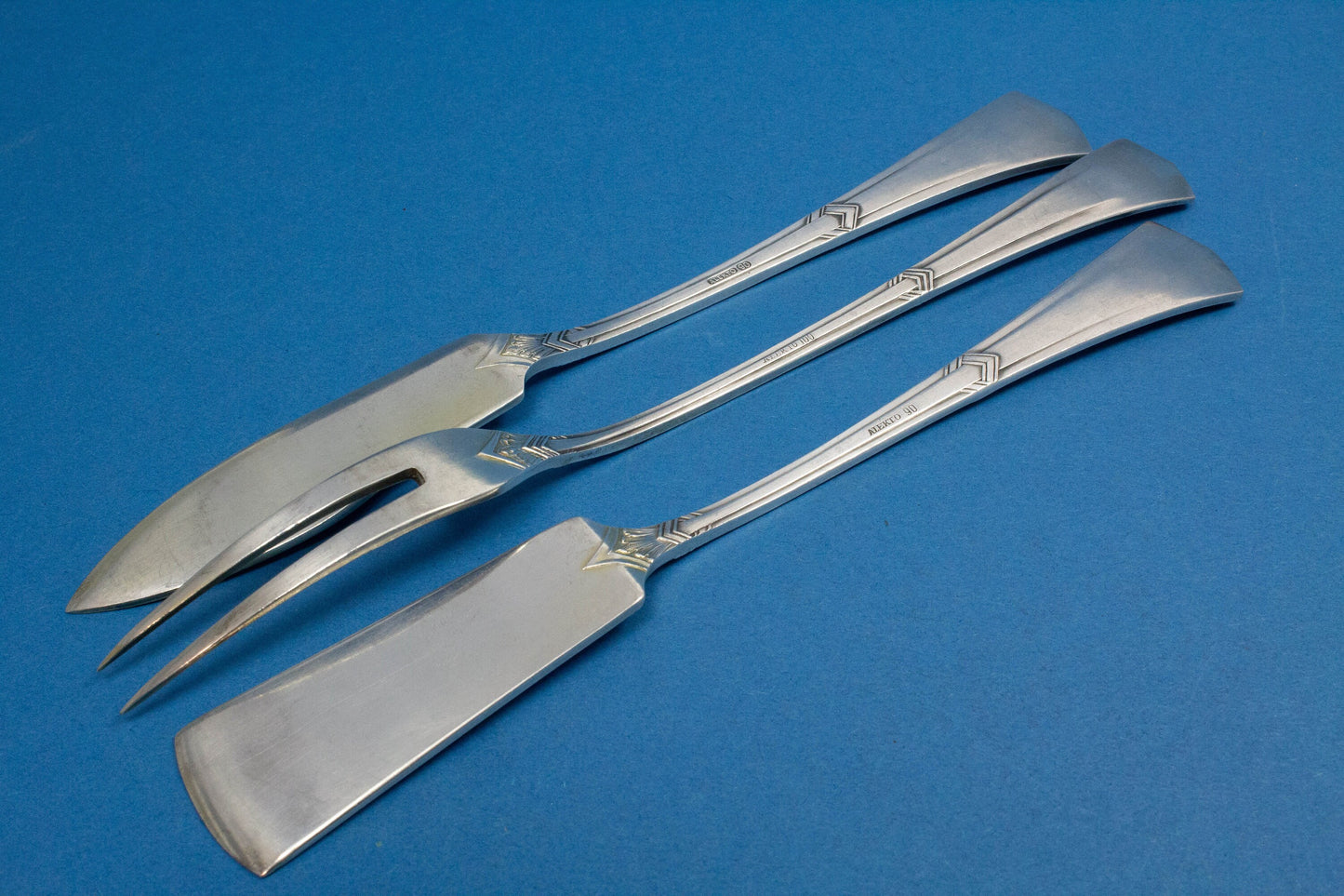 Art Deco Käsemesser, Buttermesser und Spieß von Alekto, versilbert