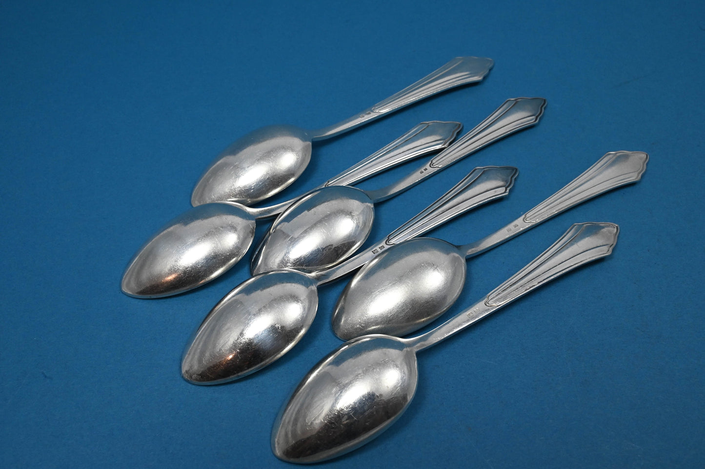 6 versilberte Teelöffel, WMF 900 Fächer