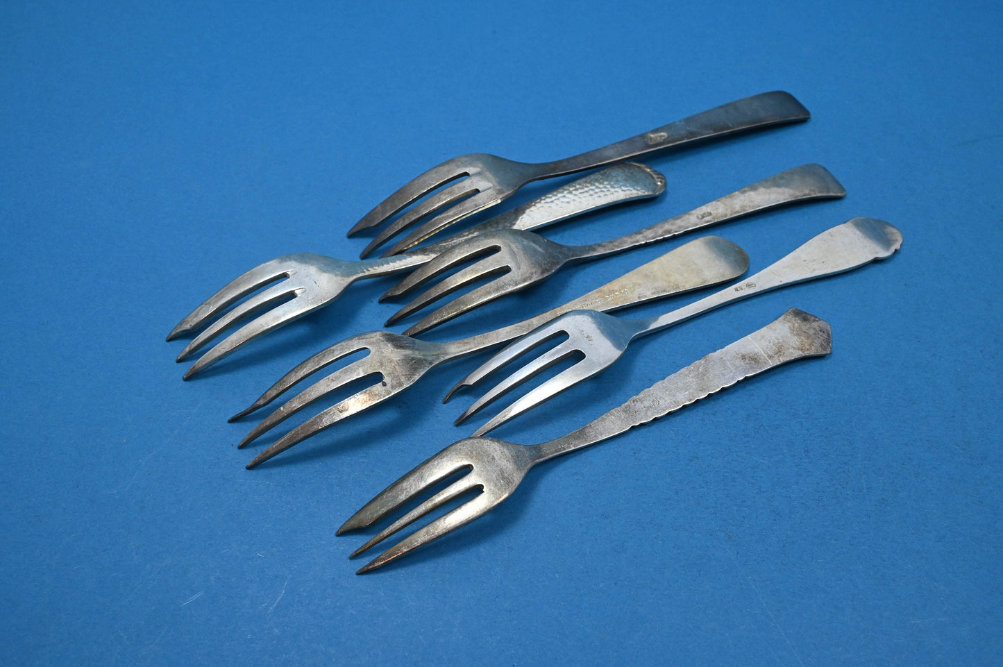 6 versilberte Kuchengabeln, Mix and Match, shabby chic