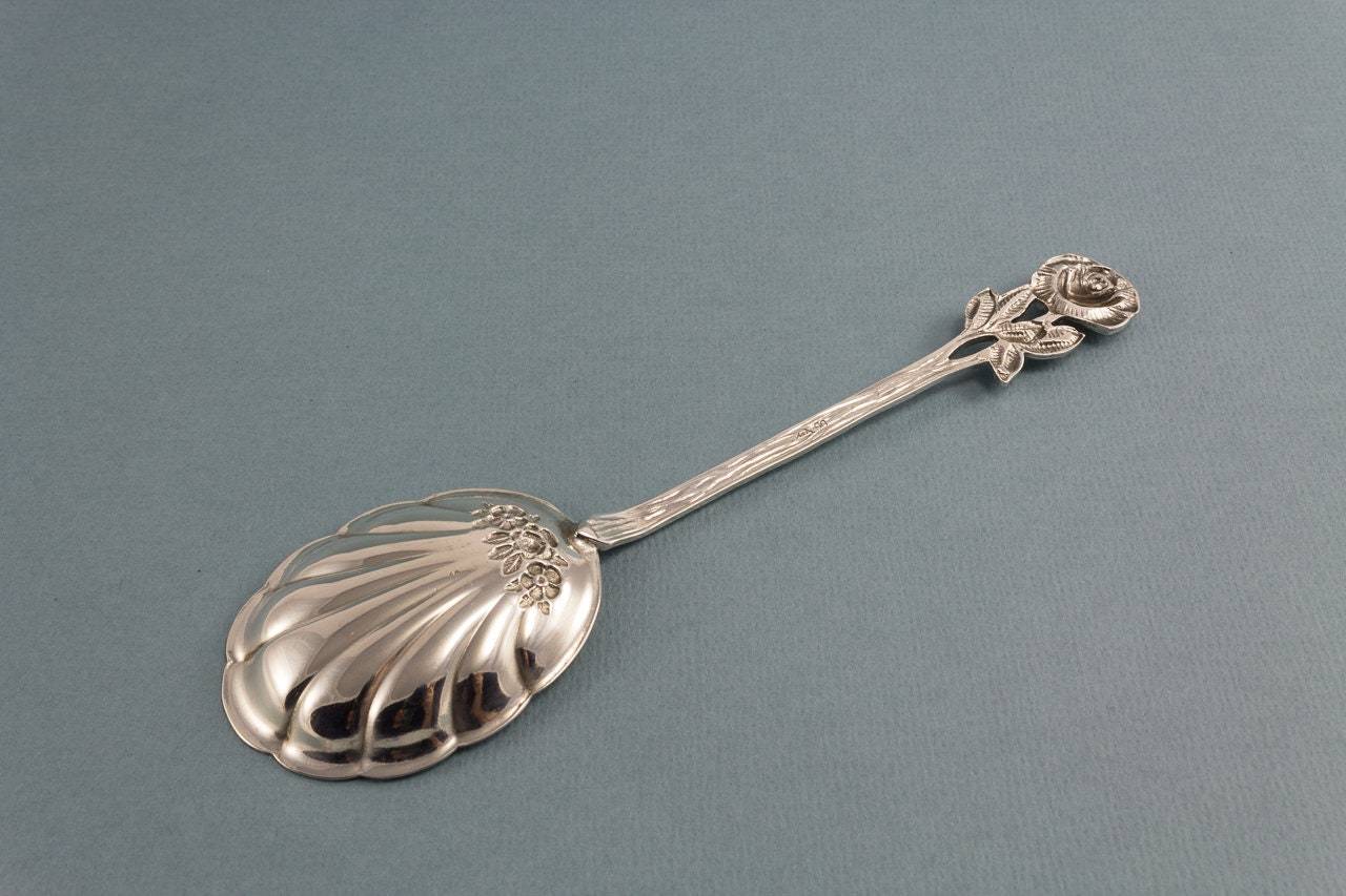 Sahnelöffel, versilberter Löffel, Hildesheimer Rose, Geschenk, Vintage - Löffelland