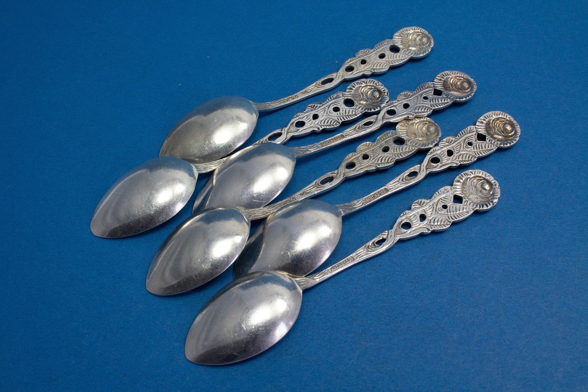 6 mocha spoons with roses, silver plated, silverware