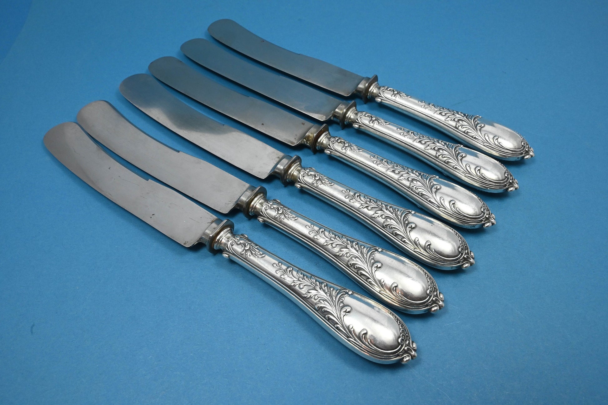 Antikes Tafelbesteck für 6 im Jugendstil von Lutz und Weiss, 800er Silber, Löffel, Gabel, Messer