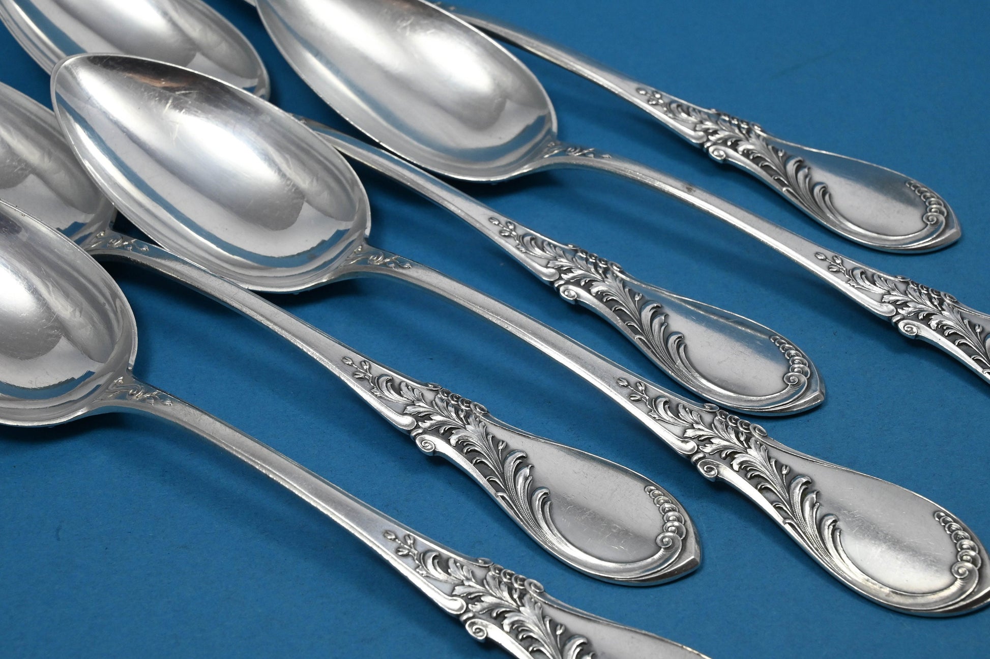 Antikes Tafelbesteck für 6 im Jugendstil von Lutz und Weiss, 800er Silber, Löffel, Gabel, Messer