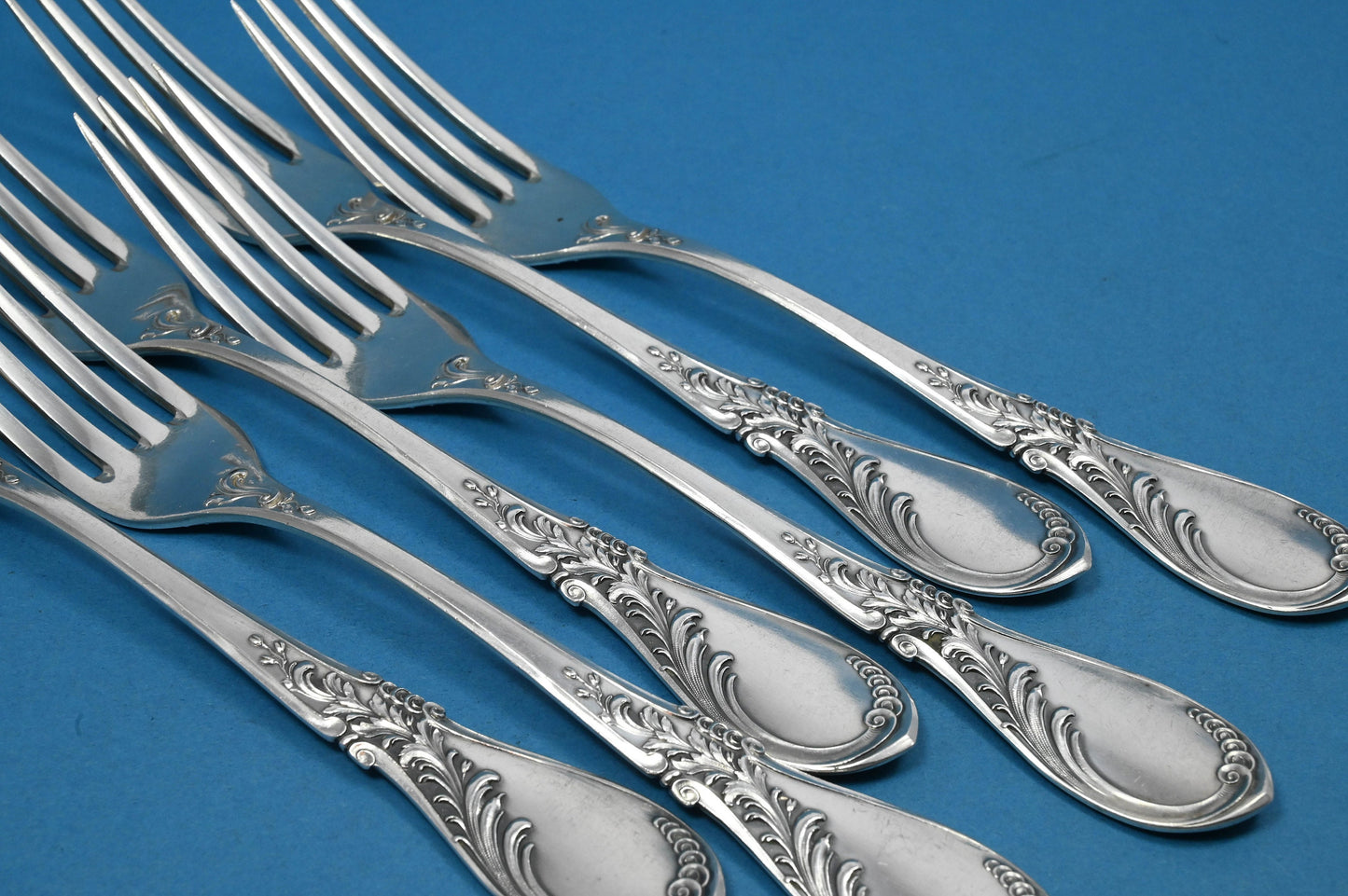 Antikes Tafelbesteck für 6 im Jugendstil von Lutz und Weiss, 800er Silber, Löffel, Gabel, Messer