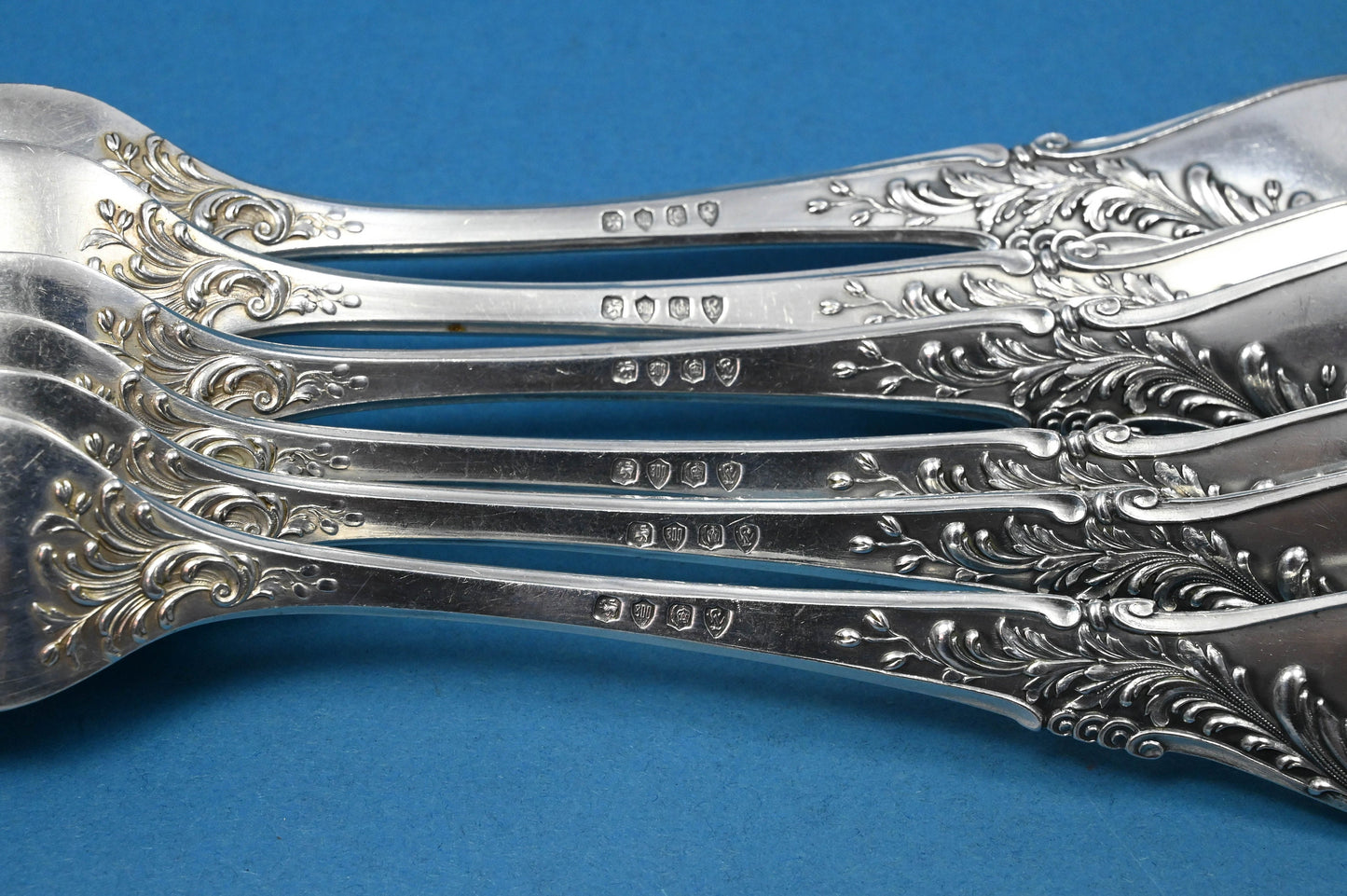 Antikes Tafelbesteck für 6 im Jugendstil von Lutz und Weiss, 800er Silber, Löffel, Gabel, Messer