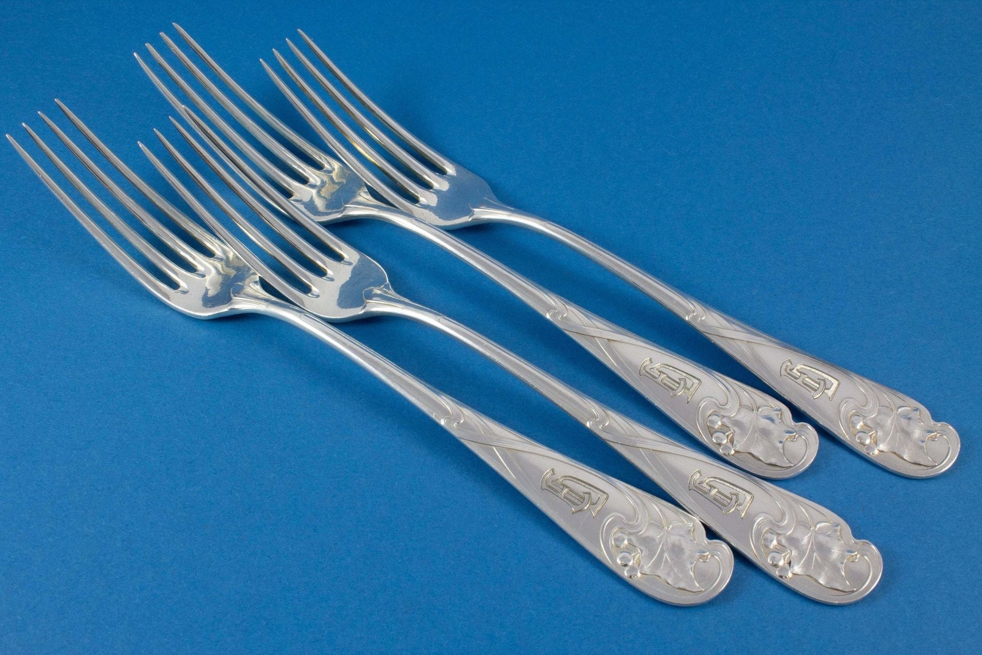 4 seltene Tafelgabeln von WMF, WMF Efeu, 1900