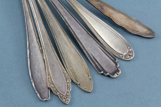 6 versilberte Teelöffel, Mix and Match, Shabby Chic, Mismatched, Vintage Löffel, Jugendstil