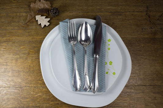 Mix and Match- Dinner-Besteck mit Gabel, Messer und Löffel, Vintage- Silberbesteck, 3- teilig, Jugendstil, Mid Century