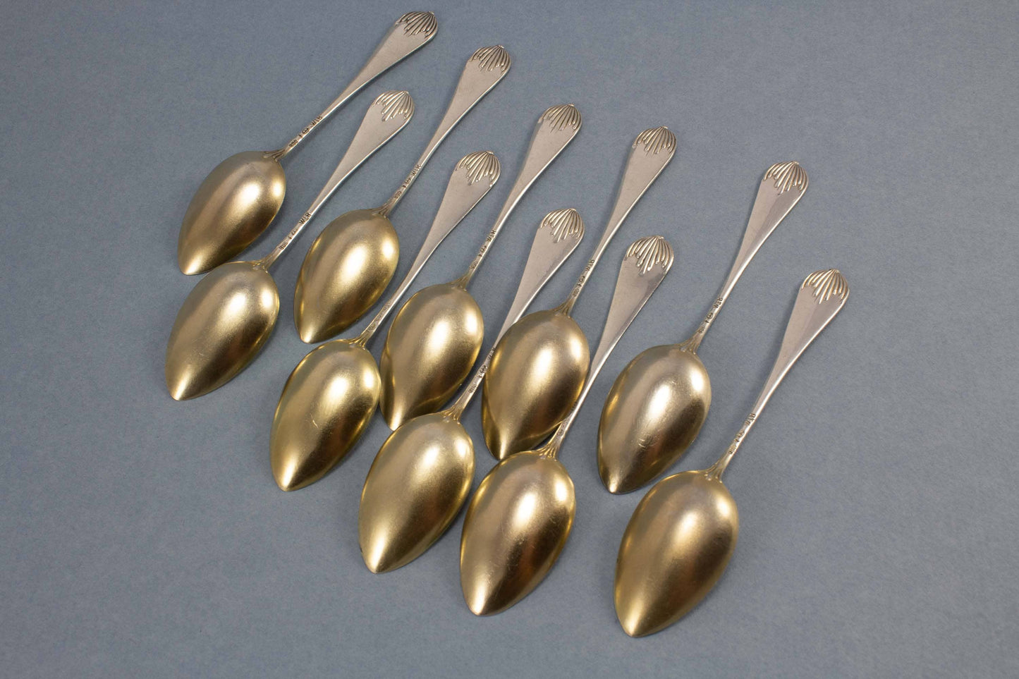 10 antique mocha spoons of 800 silver, Wilhelm Binder