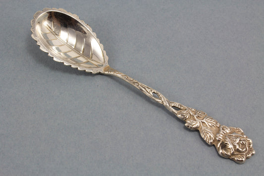 Small sugar spoon with roses, silver plated 