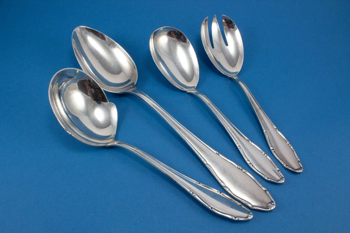 4-piece silver-plated serving cutlery, salad cutlery, vegetable spoon and potato spoon