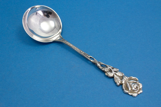 Sahnelöffel mit Rose, versilbertes Vintage Besteck