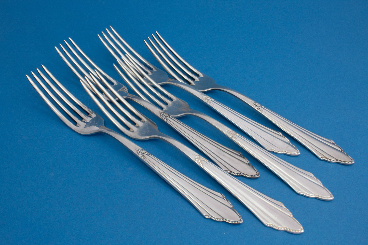6 table forks from WMF 900, silver-plated forks, fan pattern