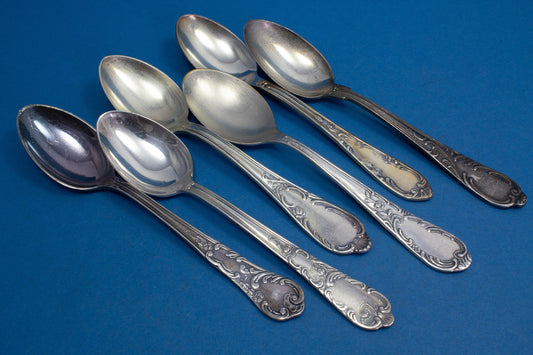 6 versilberte Mix and Match Teelöffel, Shabby Chic