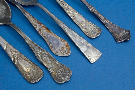 6 versilberte Mix and Match Teelöffel, Shabby Chic