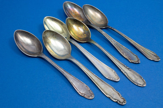 6 versilberte Mix and Match Mokkalöffel, Shabby Chic