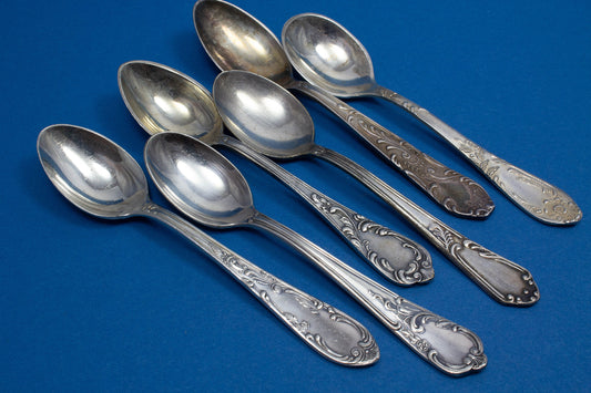 6 versilberte Mix and Match Mokkalöffel, Shabby Chic