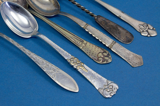 6 versilberte Mix and Match Mokkalöffel, Shabby Chic