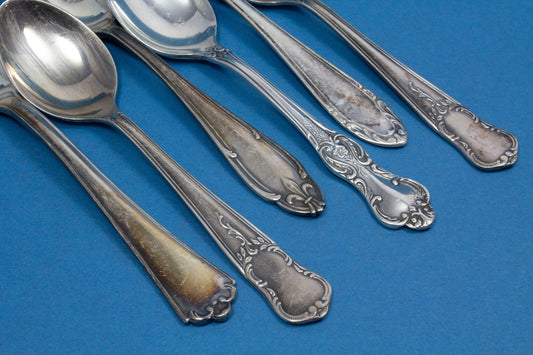 6 versilberte Mix and Match Teelöffel, Shabby Chic