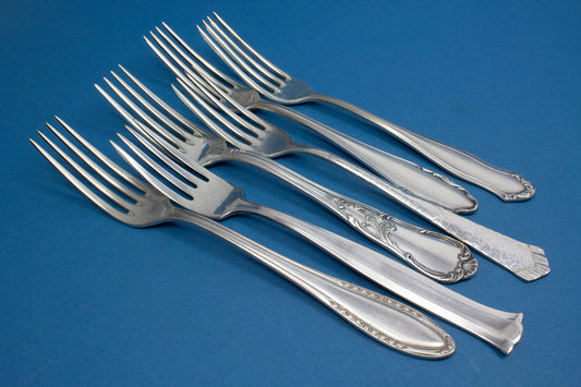 6 versilberte Mix and Match Tafelgabeln