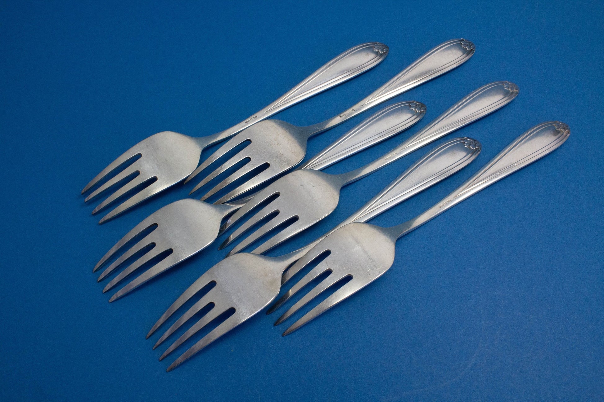 Art Nouveau fish cutlery set for 6 people by WMF, fish knives, fish forks, WMF 1600 acanthus