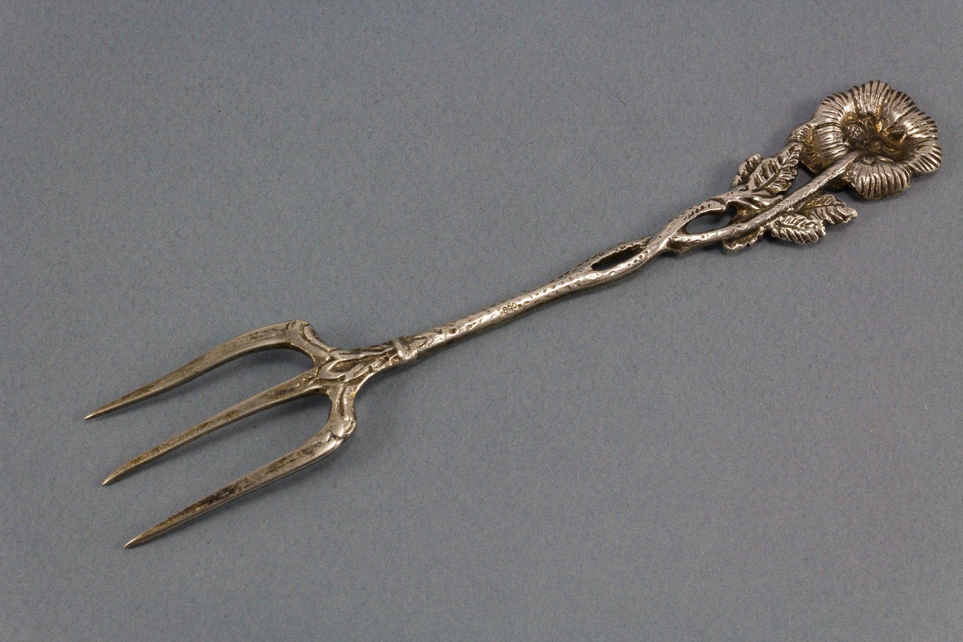 Beautiful fork made of 800 silver with roses for antipasti, bread and chocolates 