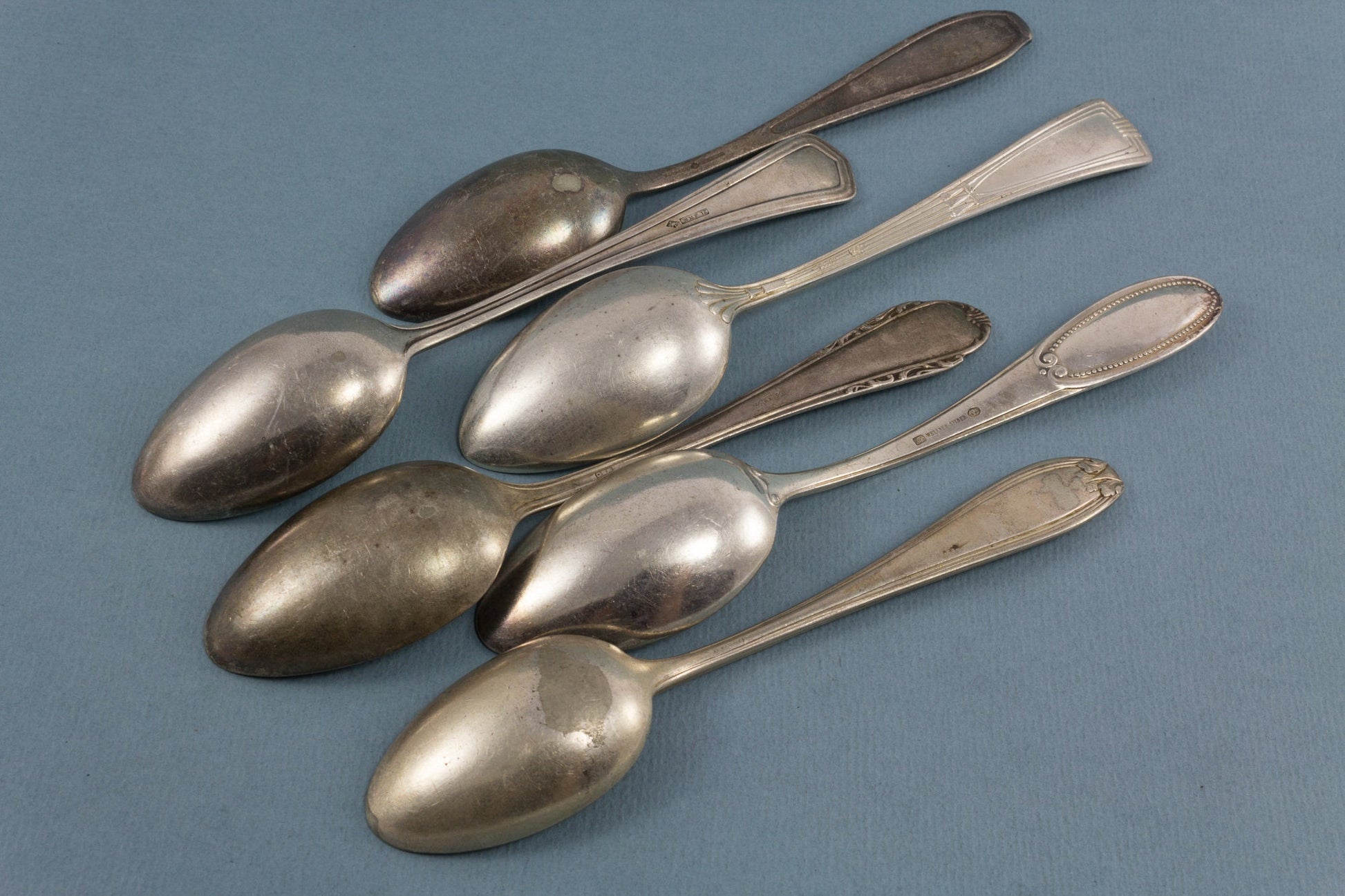 6 silver plated shabby chic teaspoons, mix and match
