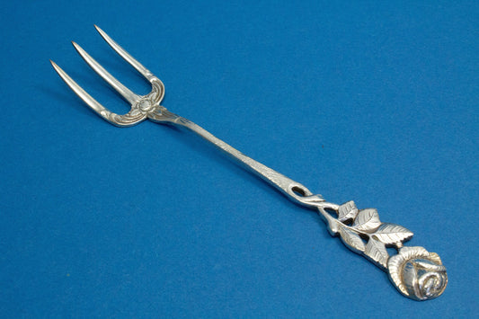 Silver plated fork with roses, bread fork 