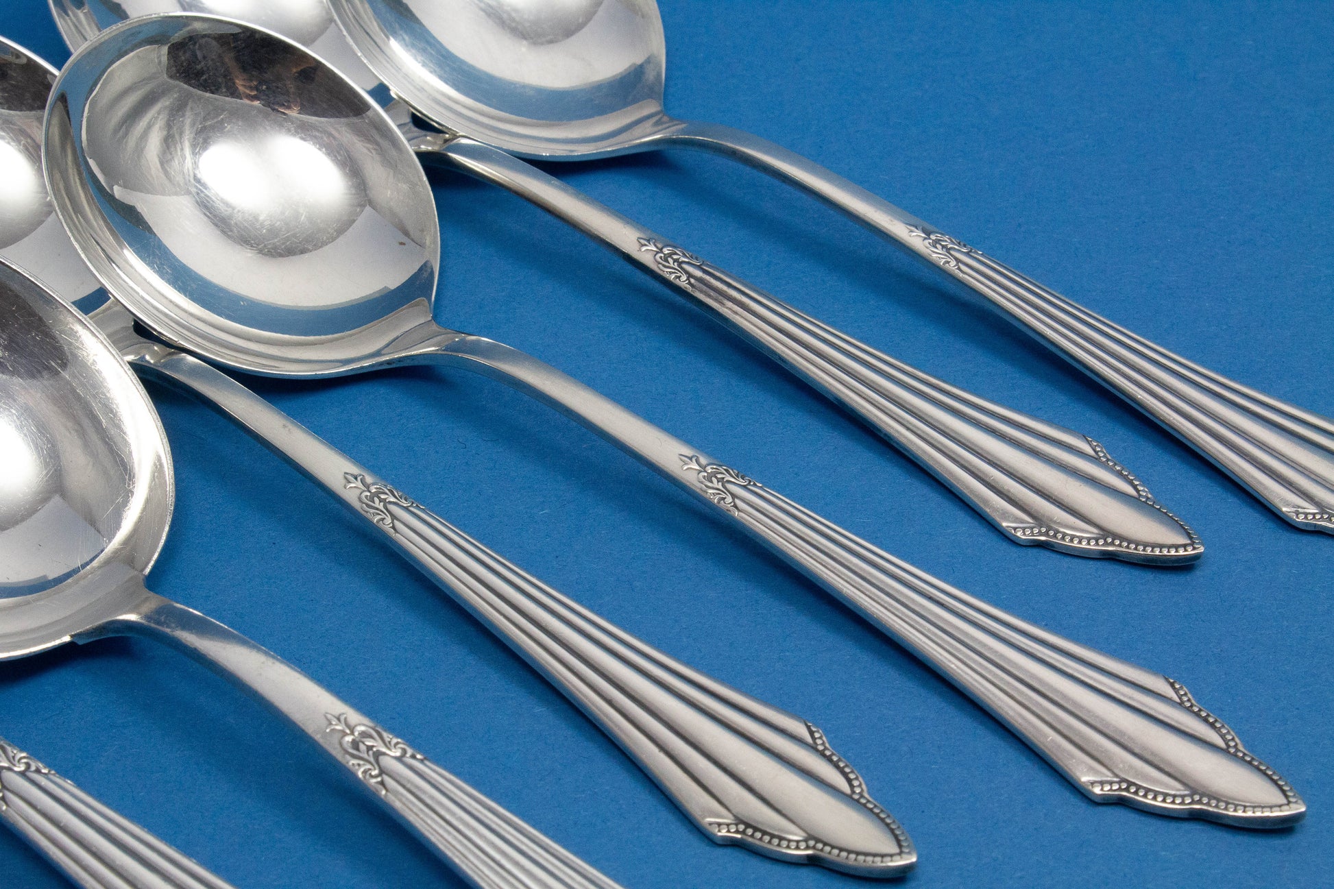 6 silver plated cup spoon, soup spoon, WMF fanned