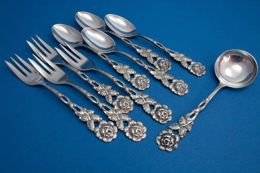 Tea Time Löffel-Set für 4 , Hildesheimer Rose , Teelöffel, Kuchengabeln, Sahnelöffel - Löffelland