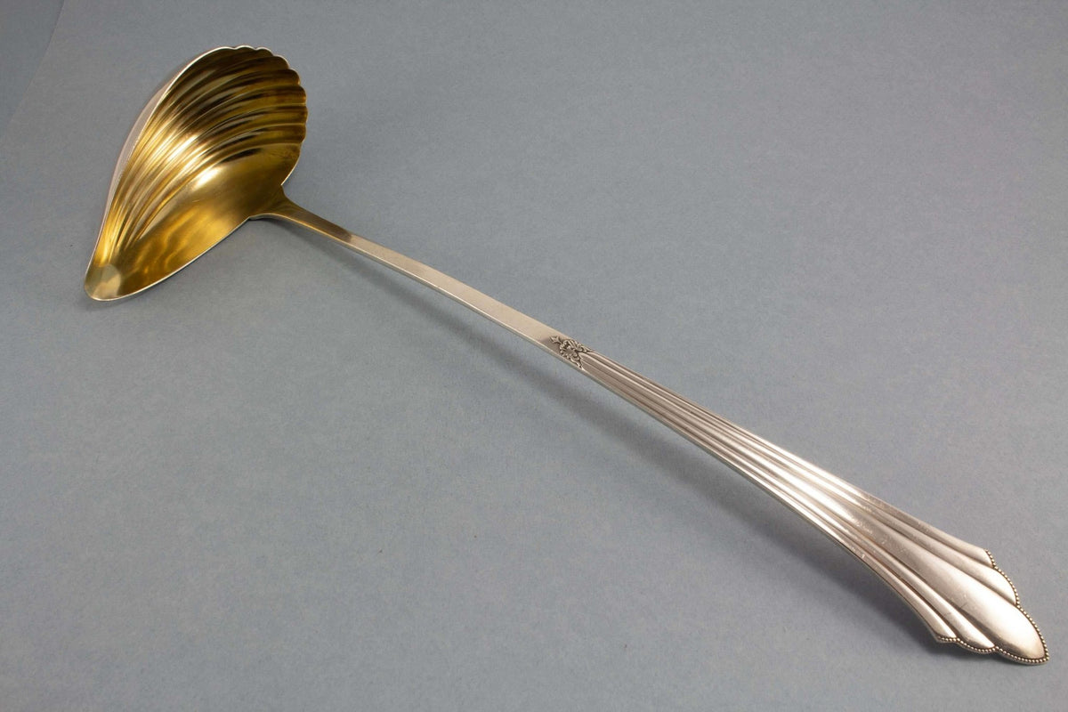 Versilberte Suppenkelle von WMF, große Punschkelle, WMF Fächer, 1920